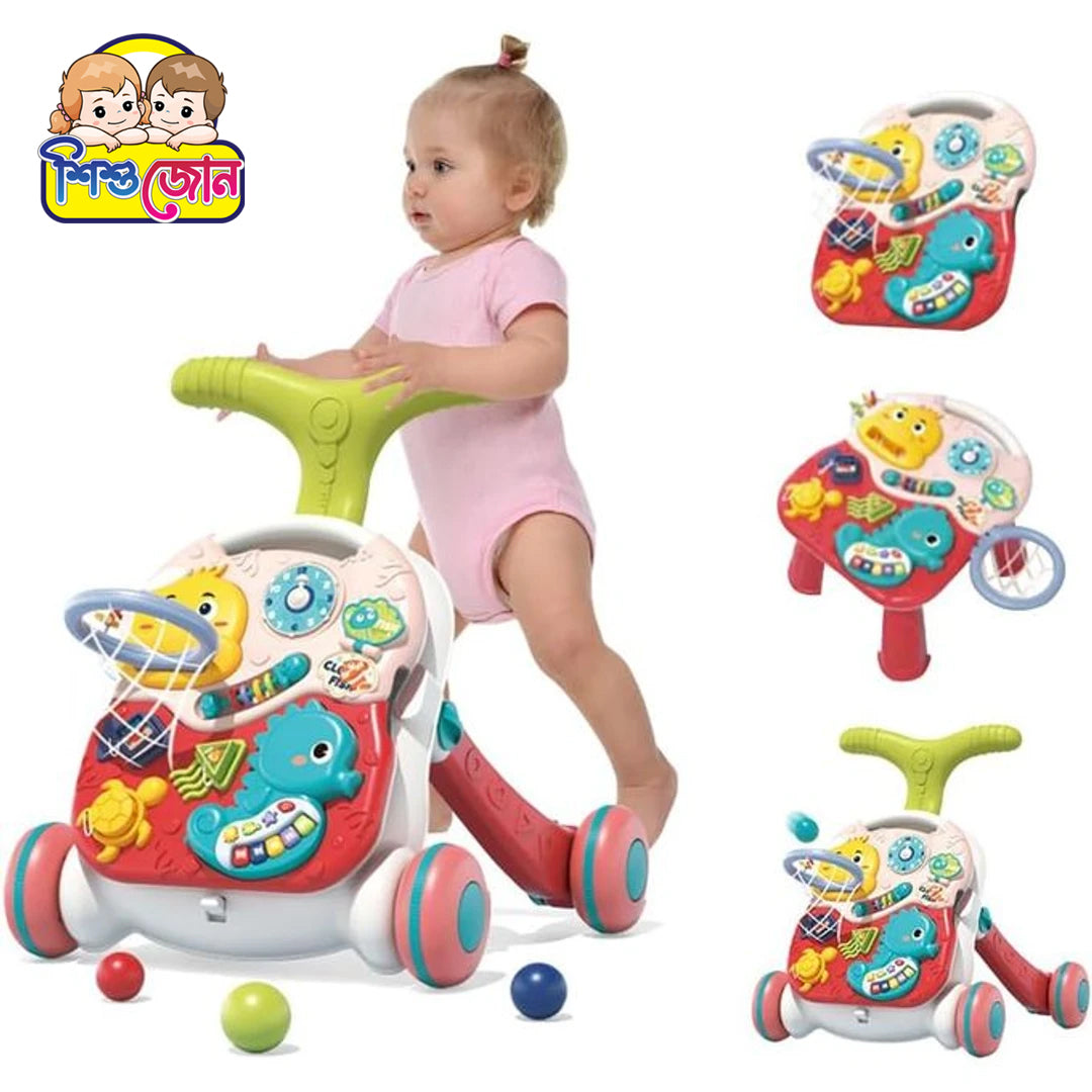 Tiibaby 3 In 1 মিউজিক্যাল স্ট্রলার, পুশ ওয়াকার, গেম টেবিল ও গেম বোর্ড