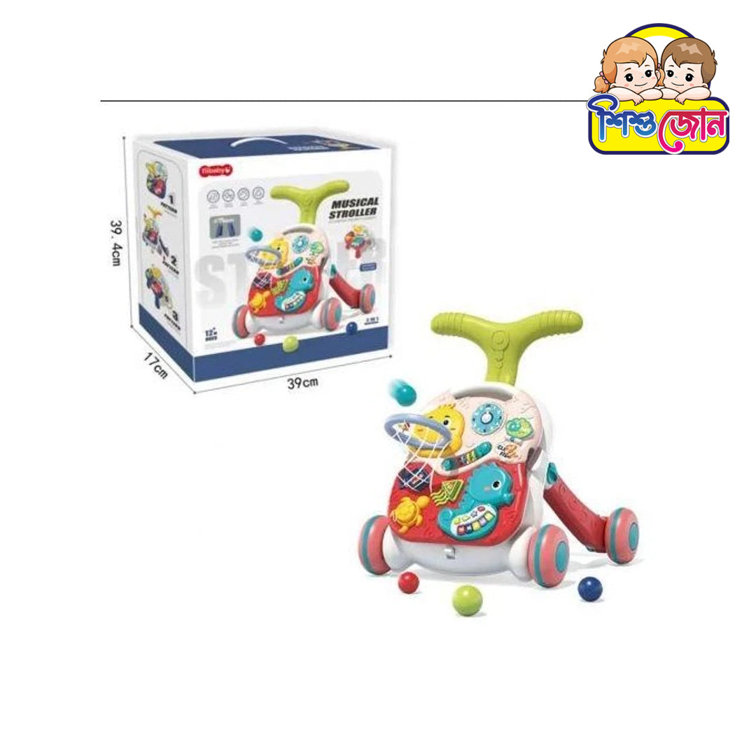 Tiibaby 3 In 1 মিউজিক্যাল স্ট্রলার, পুশ ওয়াকার, গেম টেবিল ও গেম বোর্ড